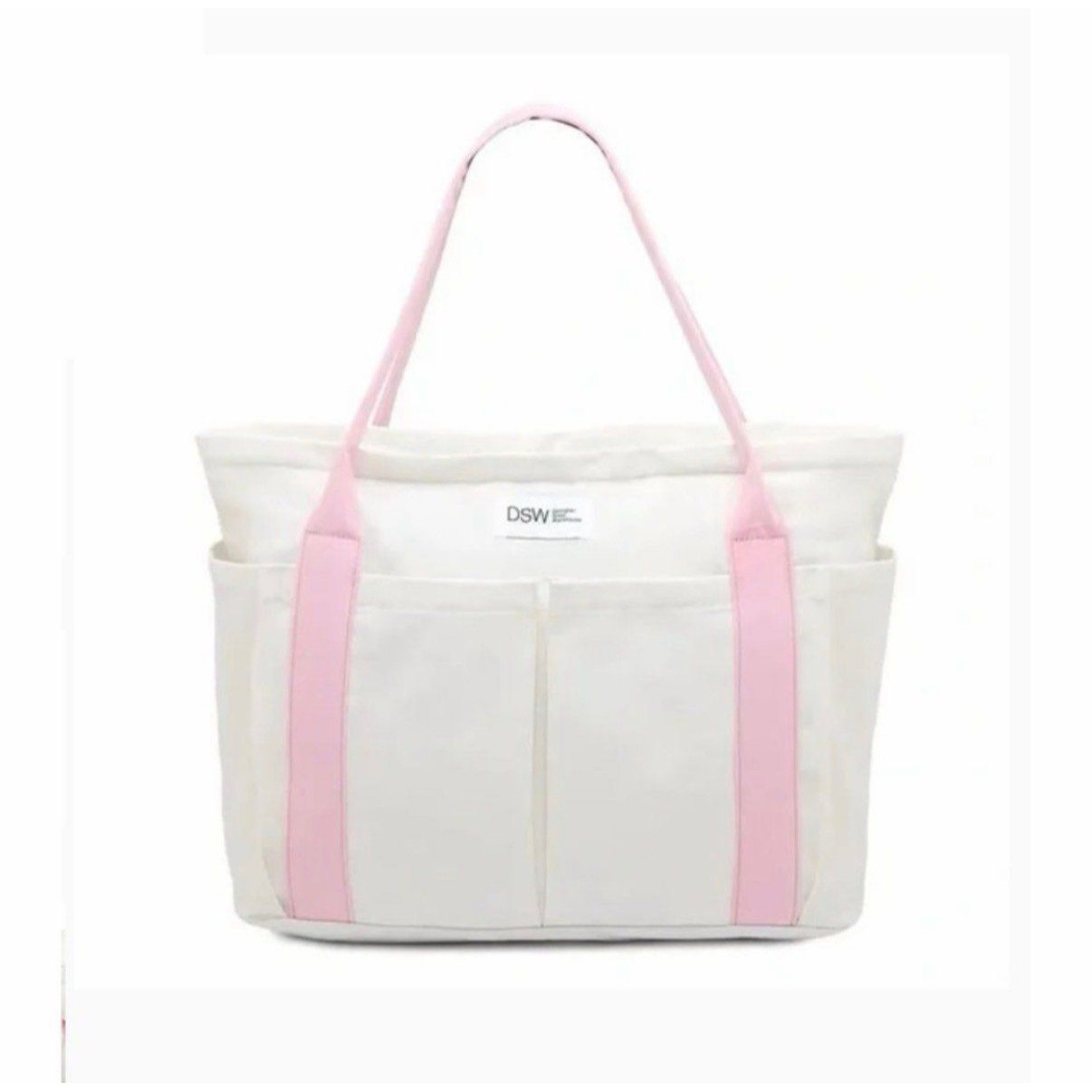 Dsw Canvas Tote Duffel Carry Bag Ivory/Pink Durable Zipper Look At My Shoes New — image 2 of 8